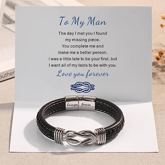 Forever Linked Together Braided Leather Promise Bracelet for Men