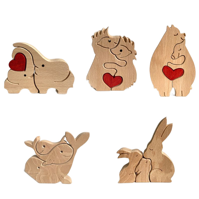 Cute Animal Family Ornament, Wooden Puzzle Figurine - 🎁Love Gift