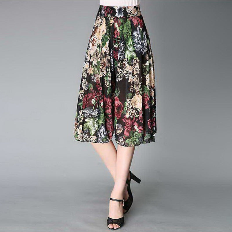 Women's Floral Print Wide Leg Culottes, Elastic Waist Palazzo Pants