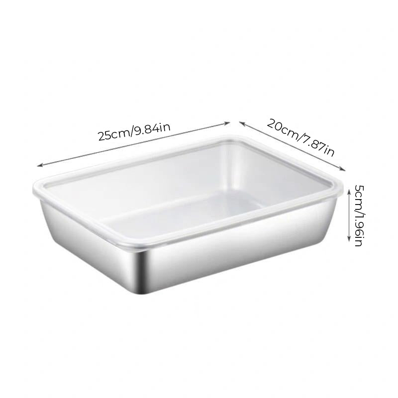 304 Stainless Steel Square Plate with Lid Food Storage Container for Kitchen