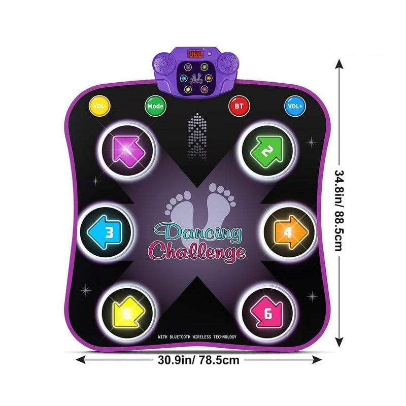 Music Dance Mat with Light Up 6-Buttons & Wireless Bluetooth - Xmas Gifts for Kids