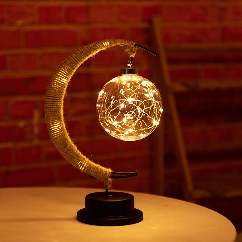 Handmade Twine Rattan Ball LED Moon Shaped Lamp