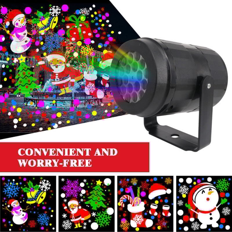 USB Powered 16 Patterns Snowflake LED Christmas Projector Lamp 360° Rotatable- Xmas Decor Atmosphere Lights