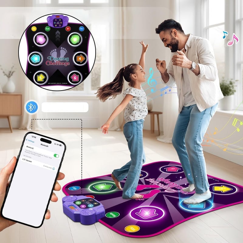 Music Dance Mat with Light Up 6-Buttons & Wireless Bluetooth - Xmas Gifts for Kids