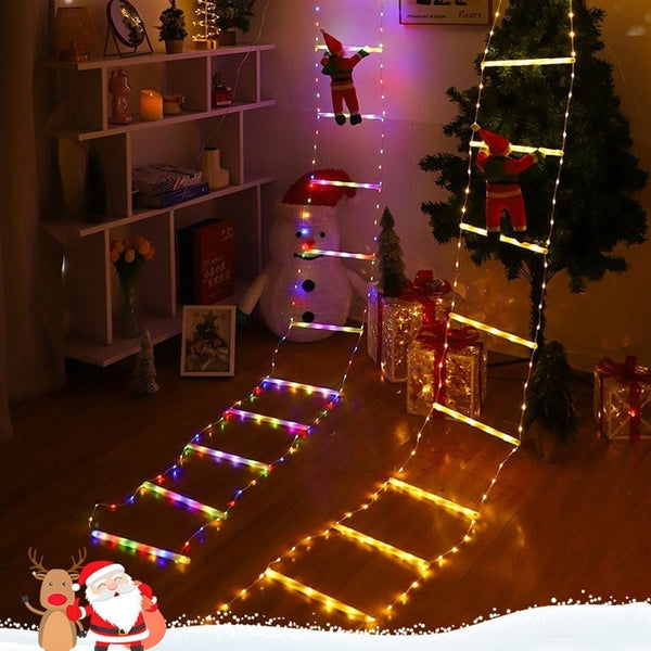 Christmas LED Santa Claus Climbing Ladder Lights - Xmas Outdoor Decor Lights
