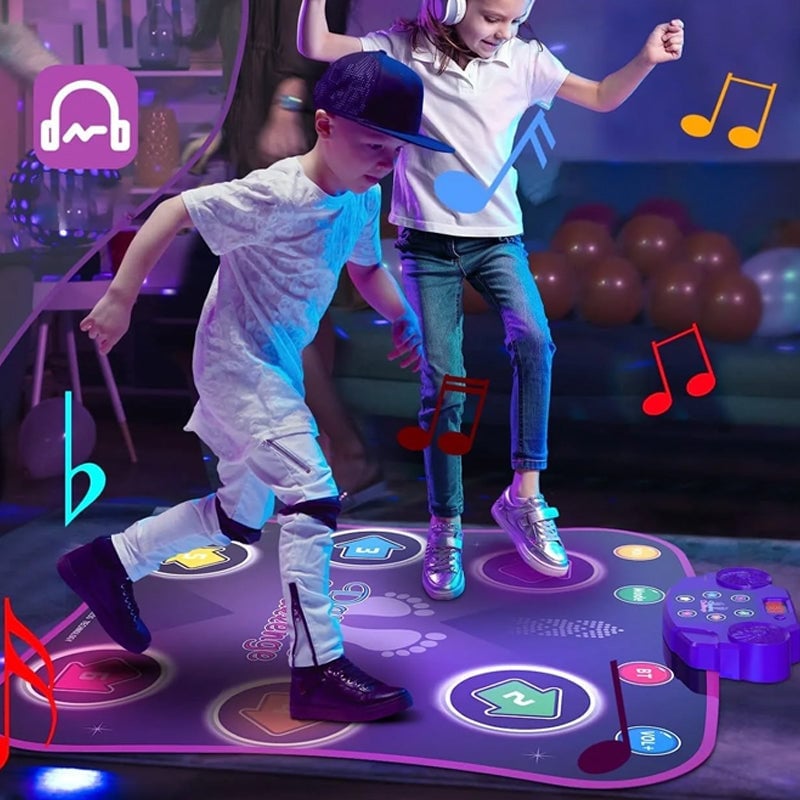 Music Dance Mat with Light Up 6-Buttons & Wireless Bluetooth - Xmas Gifts for Kids