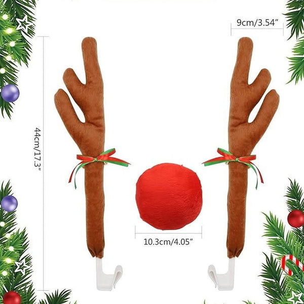 Christmas Car Reindeer Kit Antlers & Nose Set - Xmas Car Decoration