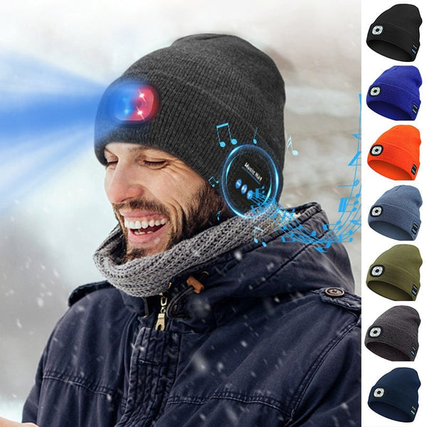Bluetooth Beanie Hat with LED Light & Removable Speakers - Xmas Gift for her/him