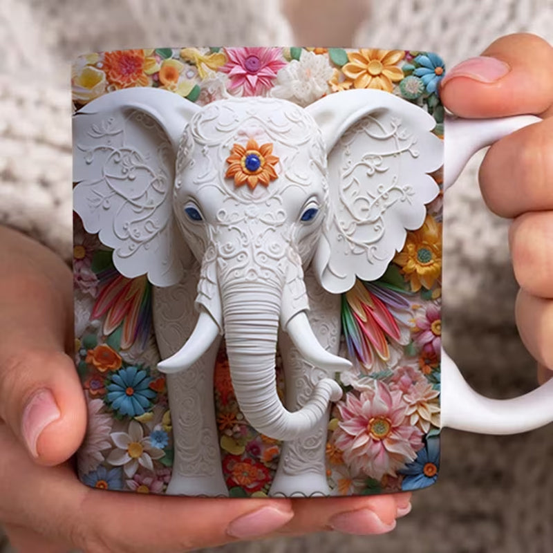 3D Elephant Flowers Mug