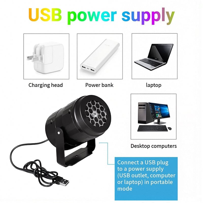 USB Powered 16 Patterns Snowflake LED Christmas Projector Lamp 360° Rotatable- Xmas Decor Atmosphere Lights