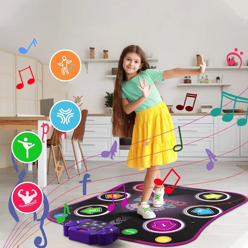 Music Dance Mat with Light Up 6-Buttons & Wireless Bluetooth - Xmas Gifts for Kids