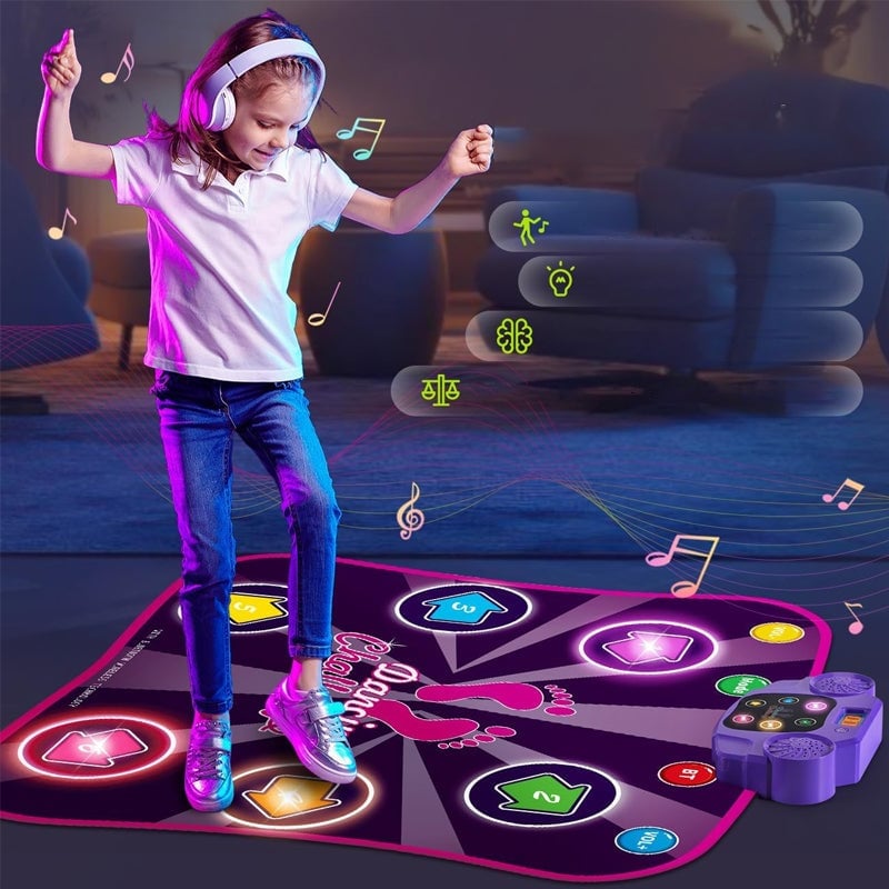 Music Dance Mat with Light Up 6-Buttons & Wireless Bluetooth - Xmas Gifts for Kids