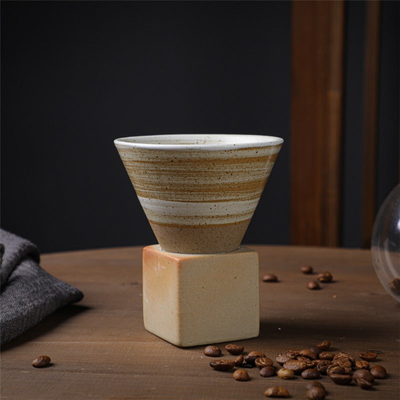 Coarse Pottery Coffee Mug with Base Conical Couture Cup & Base Set