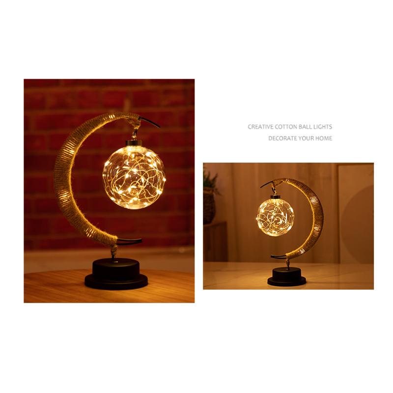Handmade Twine Rattan Ball LED Moon Shaped Lamp