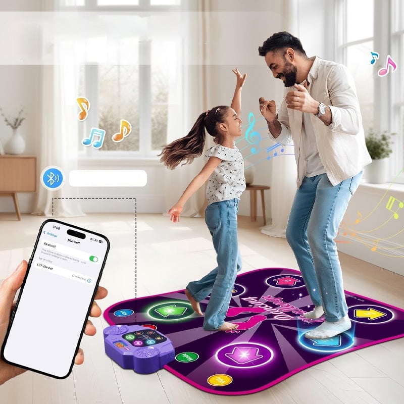Music Dance Mat with Light Up 6-Buttons & Wireless Bluetooth - Xmas Gifts for Kids