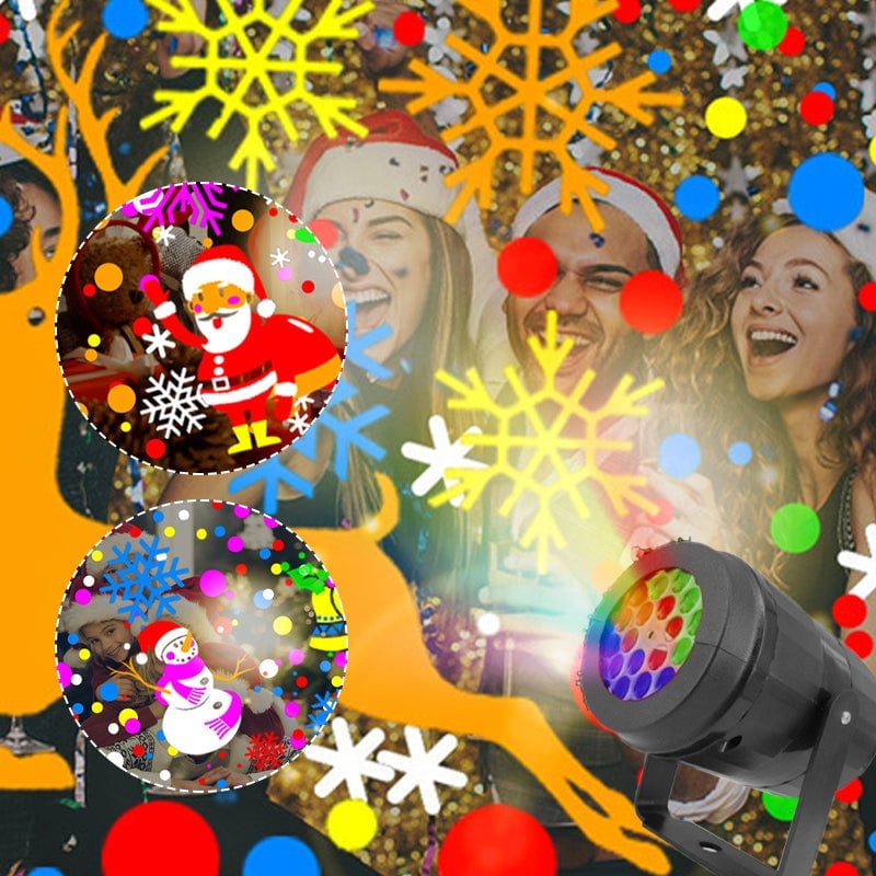 USB Powered 16 Patterns Snowflake LED Christmas Projector Lamp 360° Rotatable- Xmas Decor Atmosphere Lights