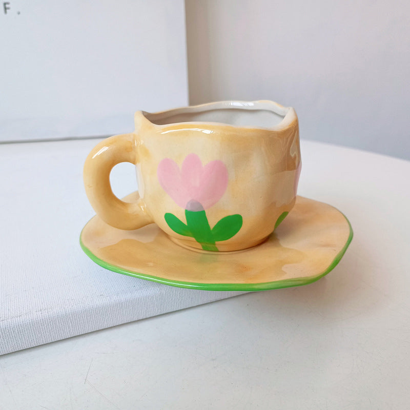 Hand Painted Creative Coffee Mug, Ceramic Tea Cup and Saucer Set