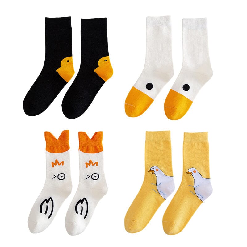 4 Pairs Funny Goose Game Socks Untitled Animal Novelty Cotton Hosiery