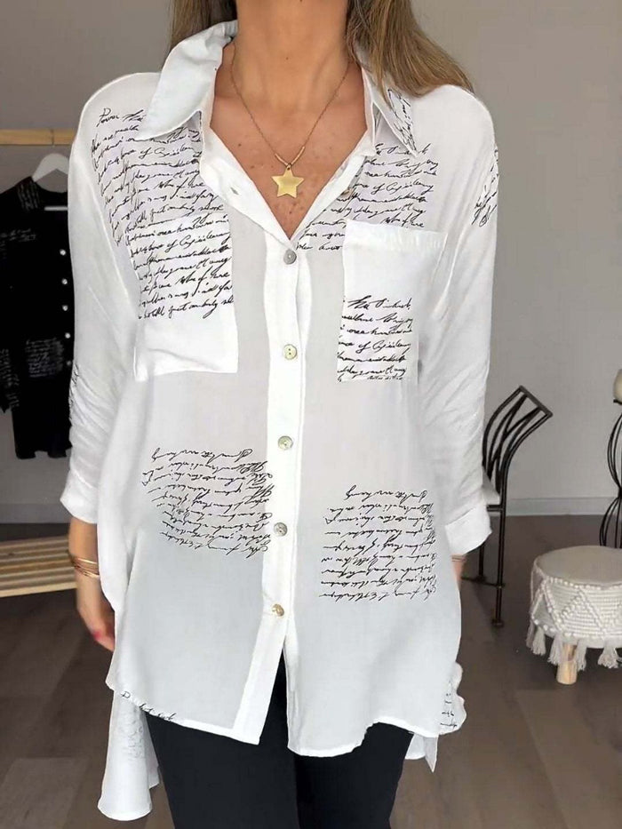 Letter Print Fashion Lapel Shirt for Women