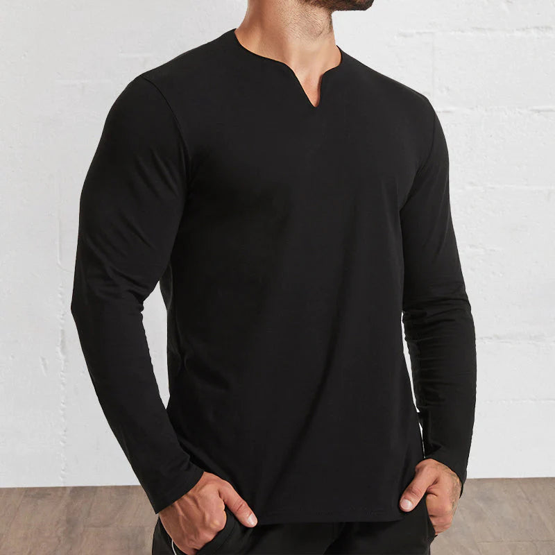 Men's V-Neck Cotton Long Sleeve Shirt
