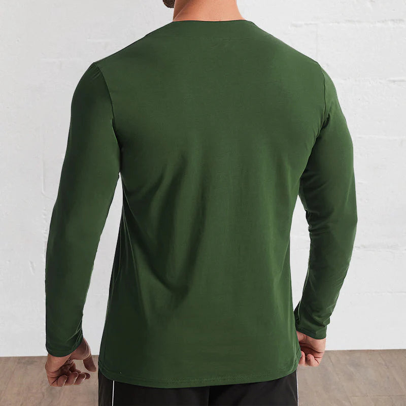 Men's V-Neck Cotton Long Sleeve Shirt