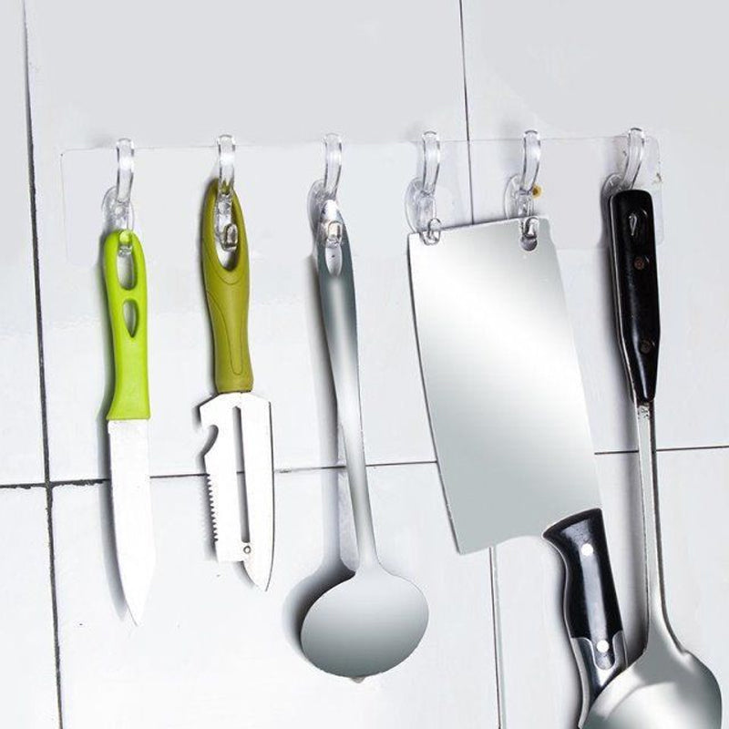 6 Hooks Multifunctional Self Adhesive Hooks No Drill Wall Transparent Hanger