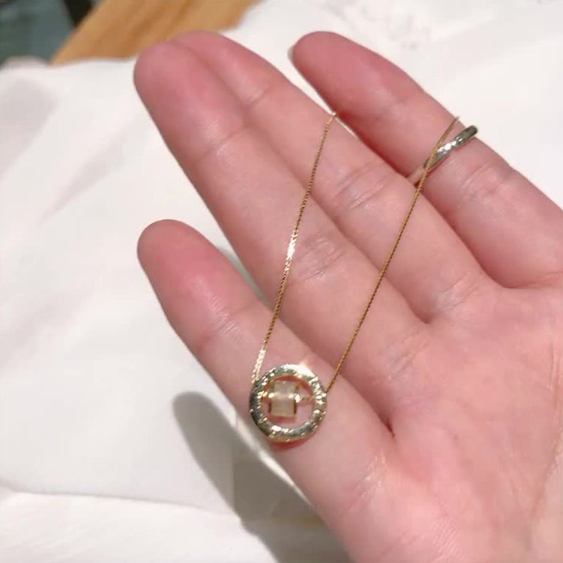 925 Sterling Silver Sliding 14K Gold Opal Simple Necklace