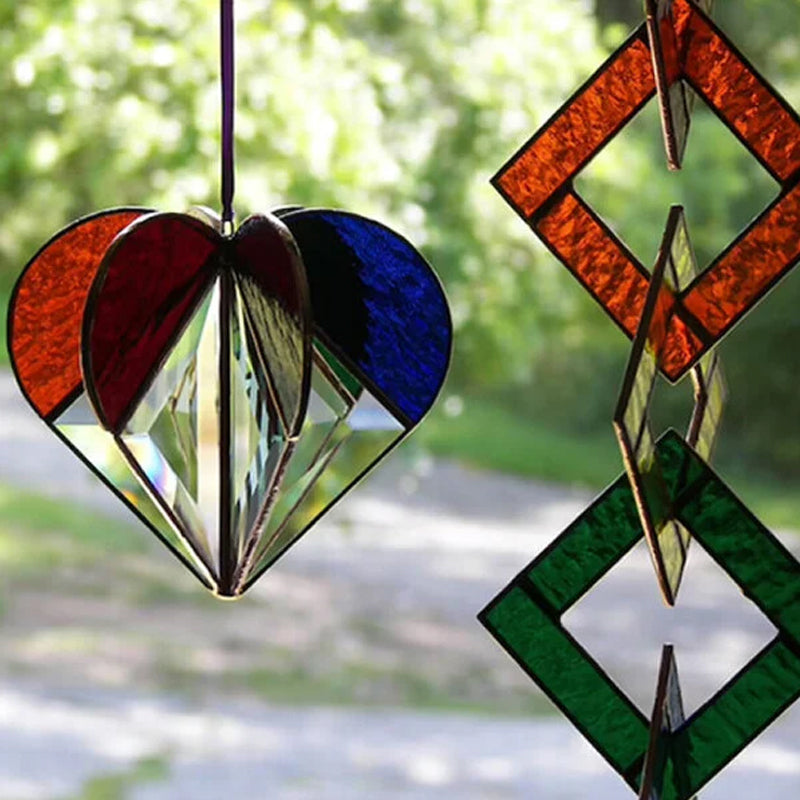 Stained Multi-Sided Heart-shaped Suncatcher Pendant