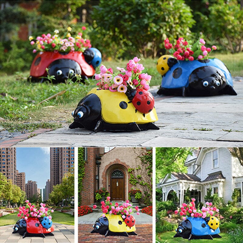 Resin Seven-star Ladybug Flower Pot Garden Landscape Sculpture