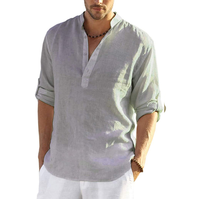 Men's Cotton Linen Shirt Long Sleeve Hippie Casual Beach T Shirts