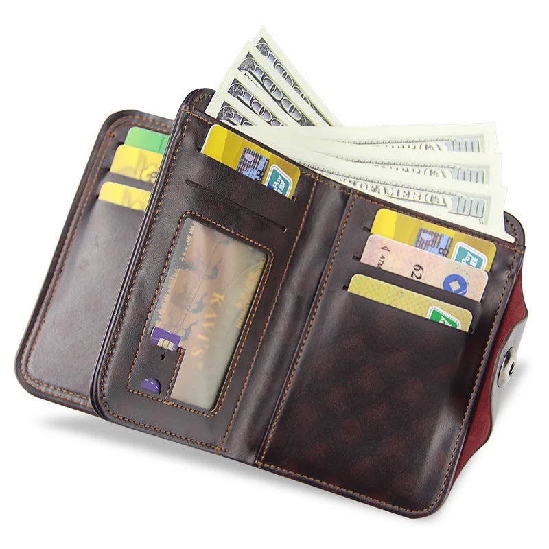 Large Capacity Leather Bifold Short Men's Wallet