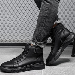Men's Casual Simple Solid Color Martin Boots Black Warm Leather Boots