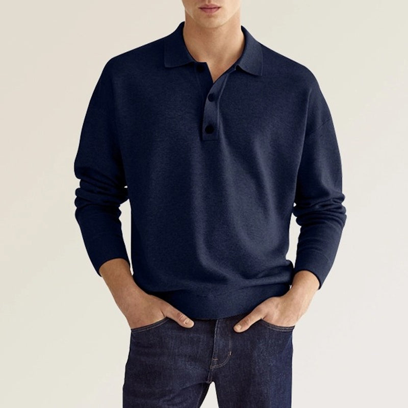 Men's Casual Loose Lapel Long Sleeve Polo Shirt
