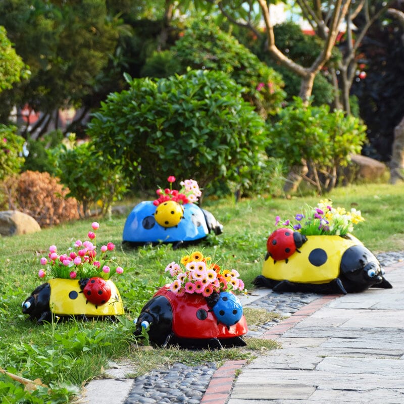 Resin Seven-star Ladybug Flower Pot Garden Landscape Sculpture