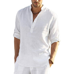 Men's Cotton Linen Shirt Long Sleeve Hippie Casual Beach T Shirts