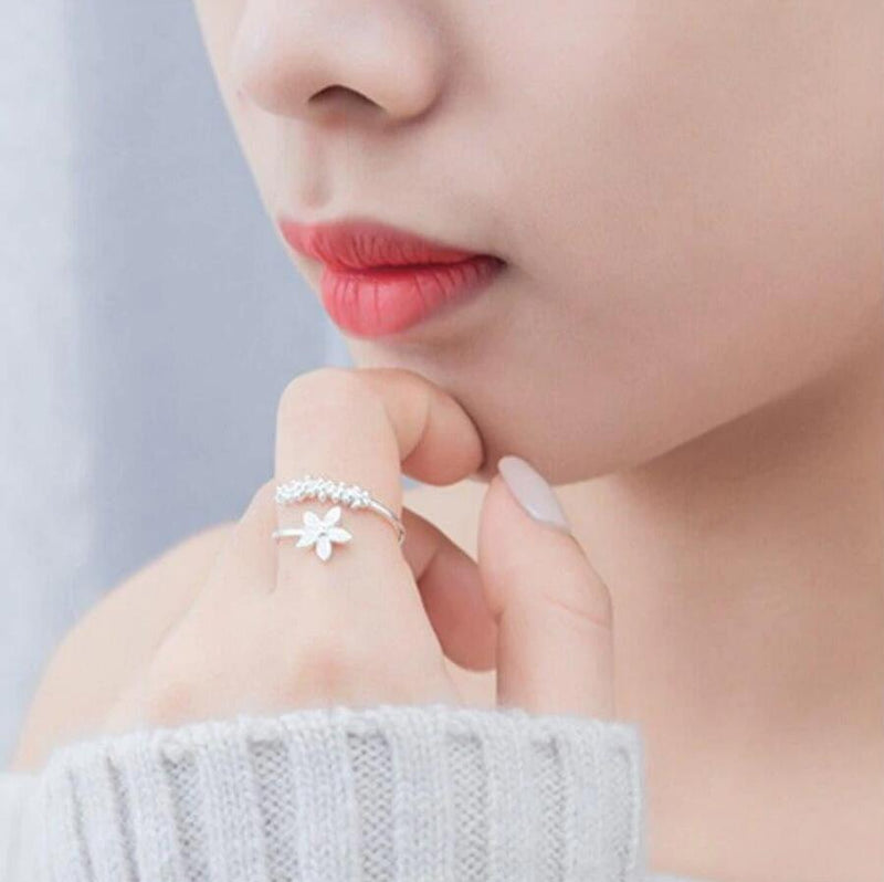 Cherry Blossom S925 Sterling Silver Adjustable Ring