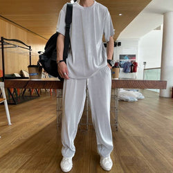 Men's Ice Silk Casual Suit Top and Pants Set