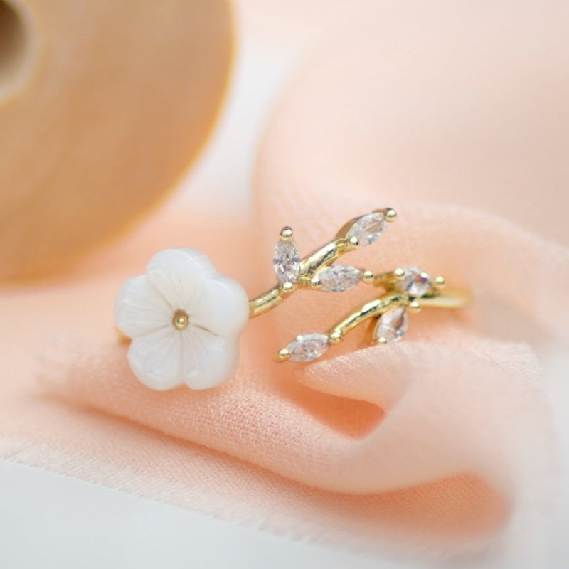 Crystal White Blossom Adjustable Ring