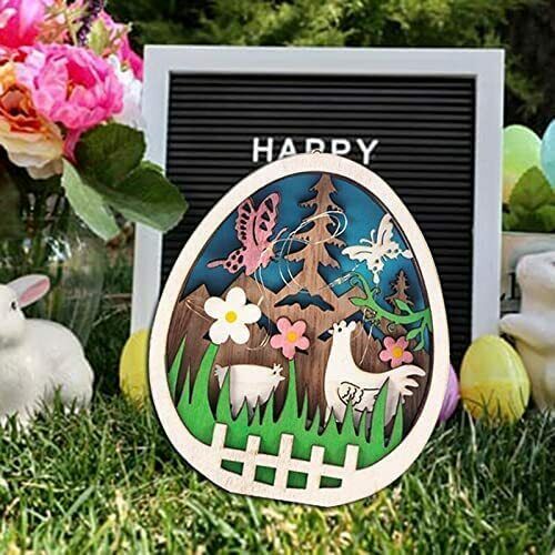 Easter Wooden Ornaments with LED Light Bunny Rabbit Tabletop Easter Decorations
