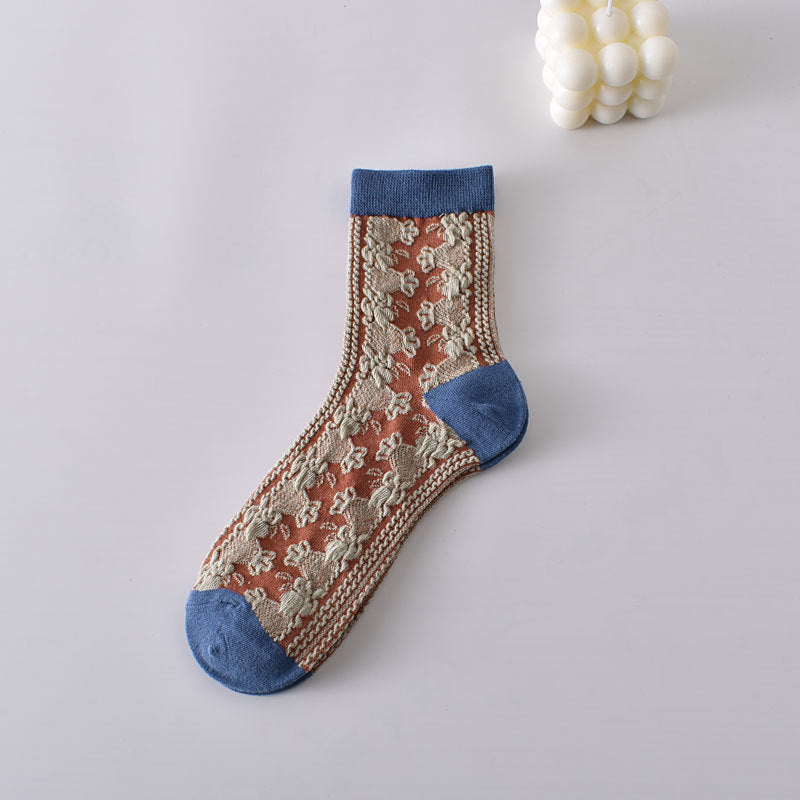 10 Pairs Women's Vintage Embossed Cotton Socks