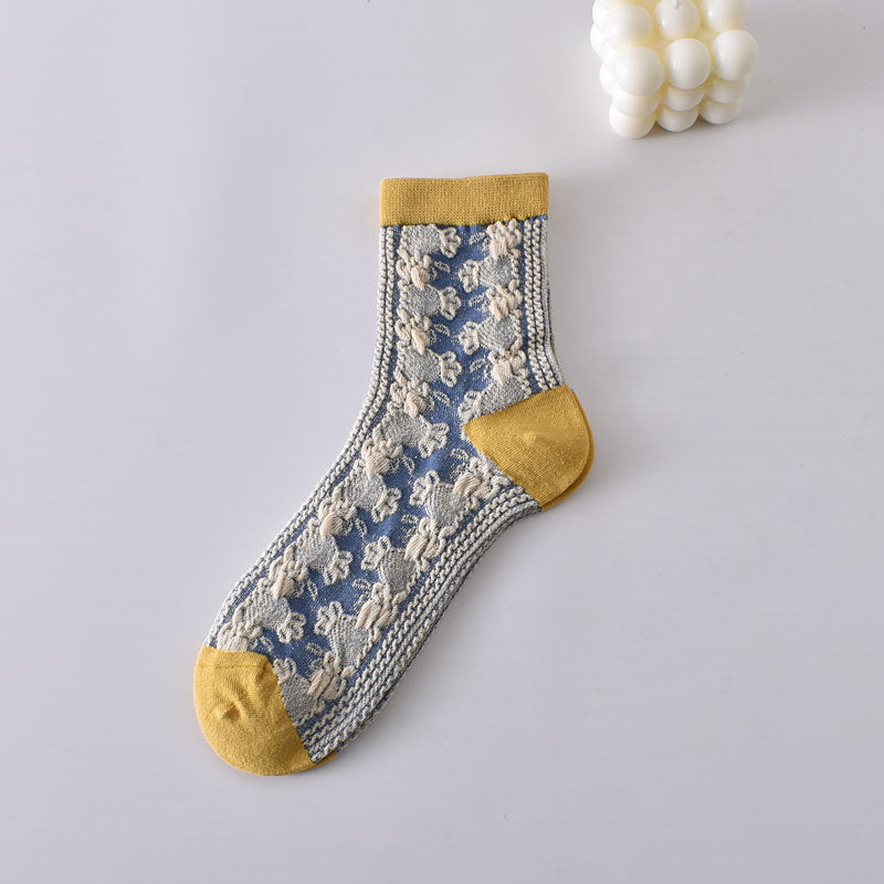 10 Pairs Women's Vintage Embossed Cotton Socks
