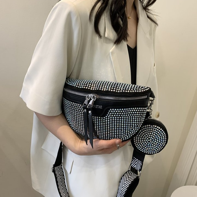 Fashion Rhinestone PU Leather Waist Bag