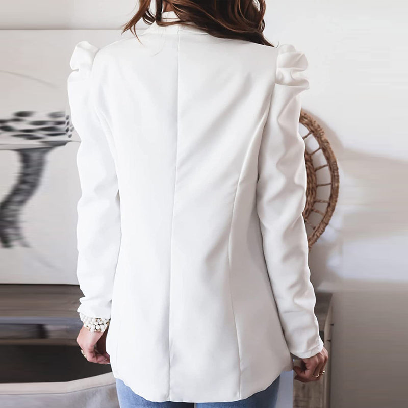 Women's Casual Lapel Blazer Puff Sleeve Open Front Work Blazer Suit
