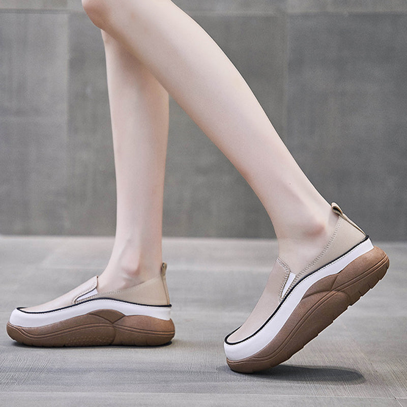 Women's Thick Sole Low-cut Leather Shoes