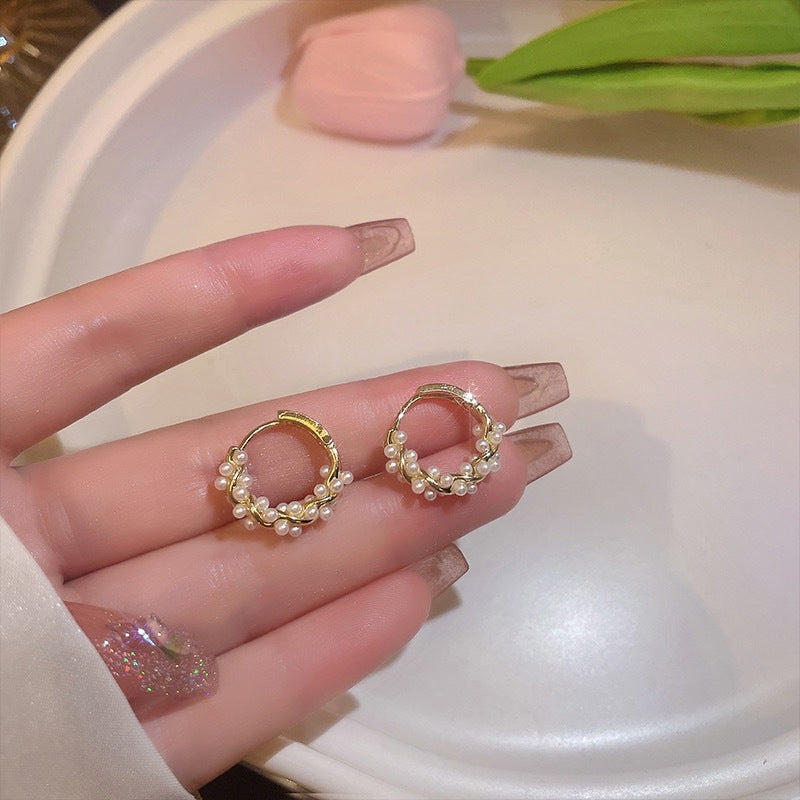 Minimalist Delicate Twisted Pearl Hoop Earrings
