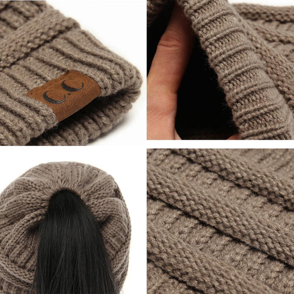 Soft Knit Ponytail Beanie Hat