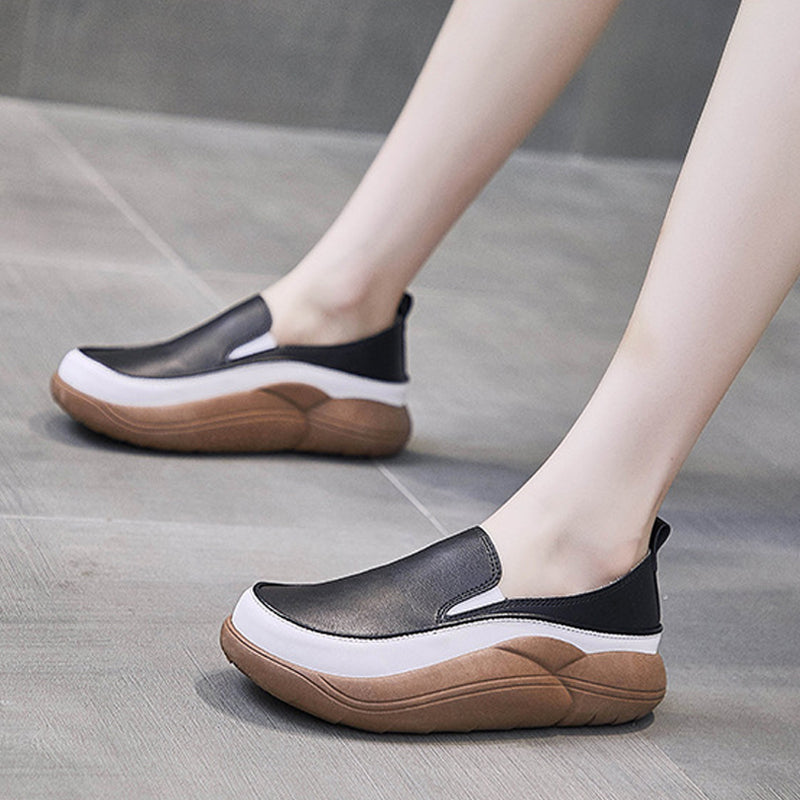 Women's Thick Sole Low-cut Leather Shoes