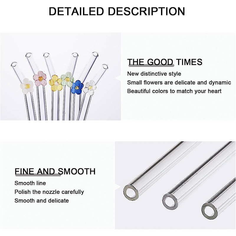 6 PCS Reusable Stained Glass Straws with Cleaning Brush