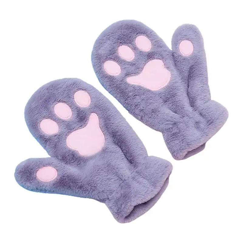 Thickened plush cat claw gloves