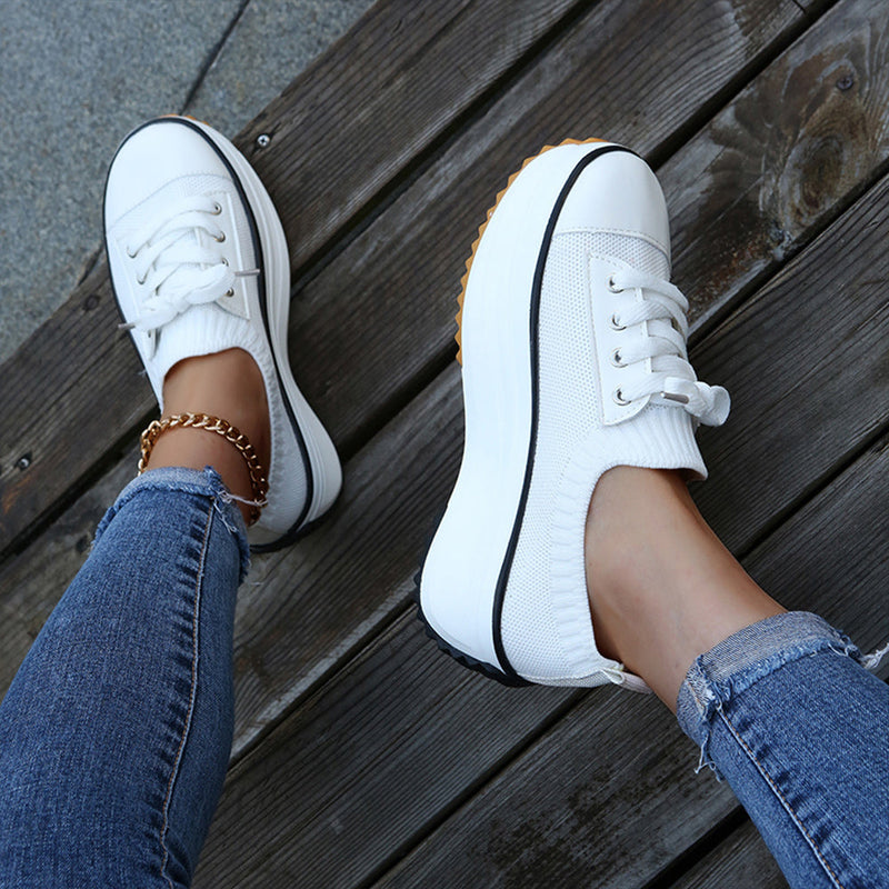 Women Lace-up Sneakers In Stretch Fabric